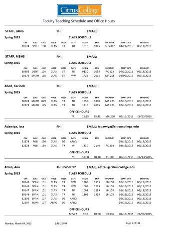 Faculty Office Hours - Citrus College