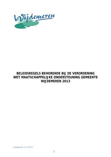 Beleidsregels Verordening Wet maatschappelijke ondersteuning 2013