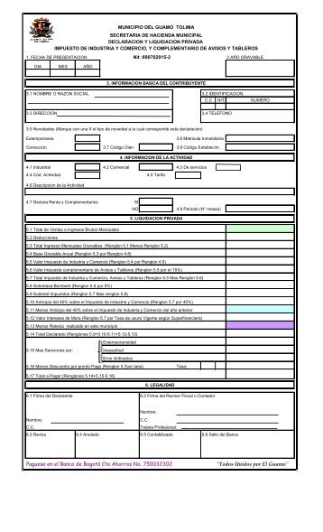 formulario para pago de industria y comercio y tarifas - El Guamo ...