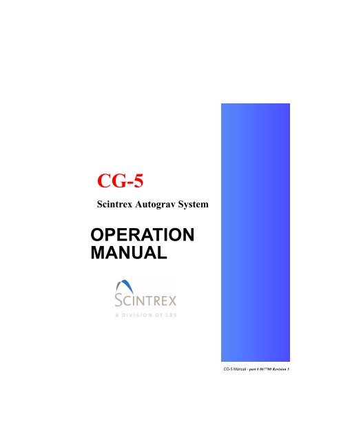 CG-5 Gravity Meter Operation Manual - Scintrex