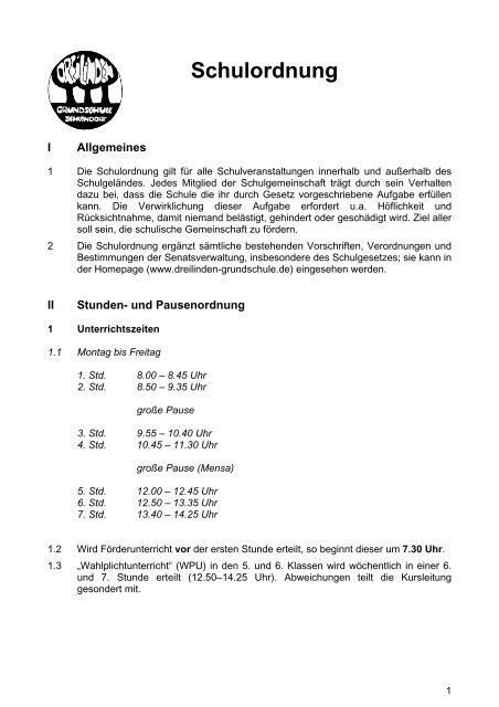 Schulordnung - Dreilinden-Grundschule