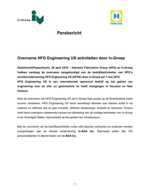 Persbericht - Heerema Fabrication Group