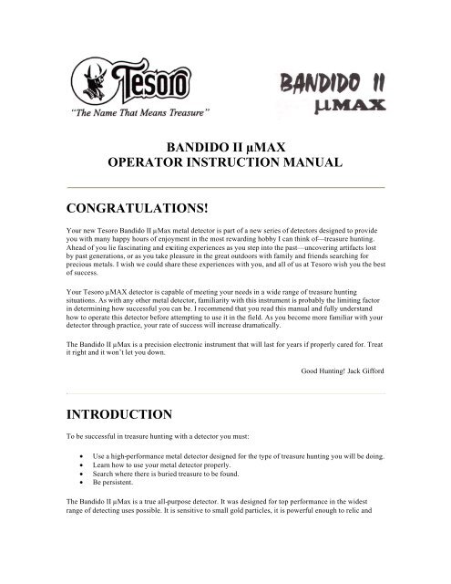 BANDIDO II ÂµMAX OPERATOR INSTRUCTION MANUAL ...