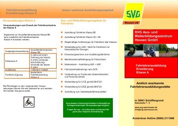 Flyer Ausbildung zum Fahrlehrer Klasse A - SVG Hessen