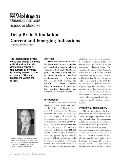 Deep Brain Stimulation: Current and Emerging Indications