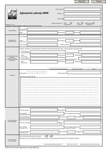 Formularz zgłoszenia szkody NNW - Generali