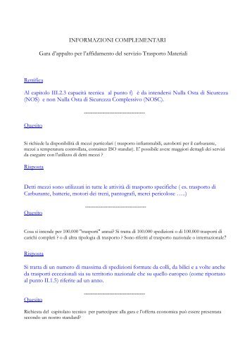 Risposte ai quesiti al 07-04-08 (.pdf 74 KB ) - Gare di Trenitalia