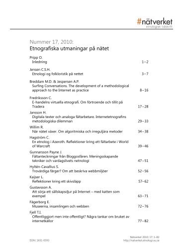 Etnografiska utmaningar pÃ¥ nÃ¤tet - NÃ¤tverket - Uppsala universitet