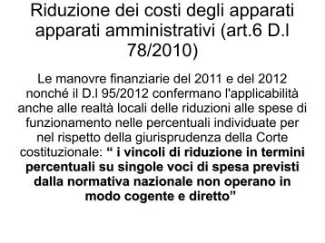 Riduzione dei costi degli apparati apparati amministrativi (art.6 D.l ...