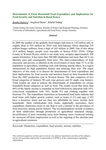 Determinants of Farm Household Food Expenditure and Implications