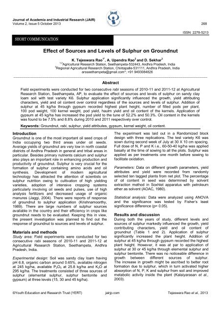 Effect of Sources and Levels of Sulphur on Groundnut - Journal of ...