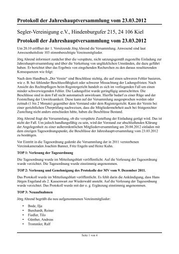 Protokoll der Jahreshauptversammlung vom 23.03.2012 Segler ...