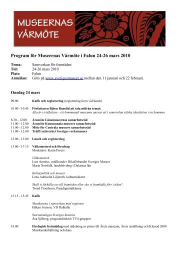 Inbjudan till Museernas vÃ¥rmÃ¶te i Falun 24-26 ... - Sveriges Museer