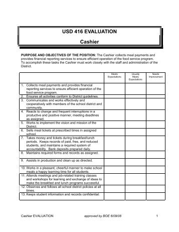 USD 416 EVALUATION Cashier - Louisburg USD 416