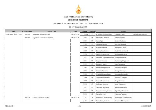 MID-TERM EXAMINATION : SECOND SEMESTER ... - REG@MFU