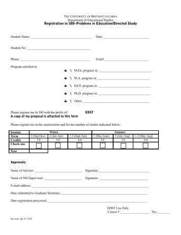 Form and Instructions for Directed Study â 580 - Department of ...