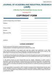 COPYRIGHT FORM - Journal of Academia and Industrial Research