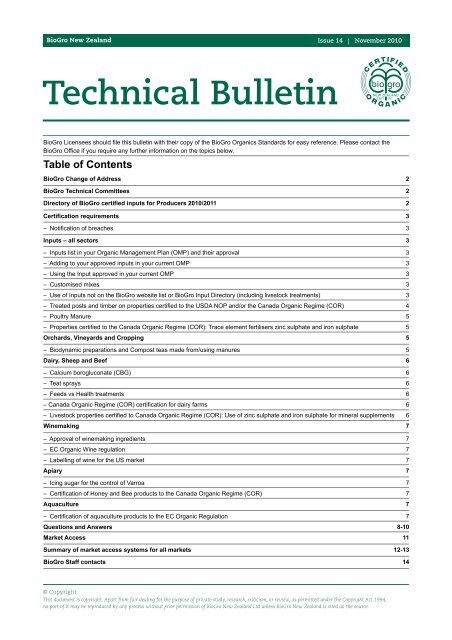 Technical Bulletin No.14 - BioGro