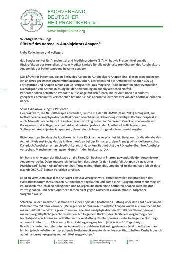 Meldung Anapen - Fachverband Deutscher Heilpraktiker e.V.