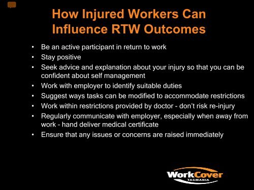 Return to work - Employer and Worker Presentation - WorkCover ...