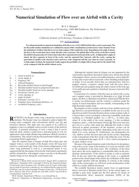 Numerical Simulation of Flow over an Airfoil with a Cavity - AIAA