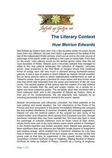 The Literary Context - Dafydd Ap Gwilym.net