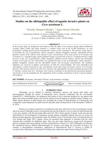 Studies on the allelopathic effect of aquatic invasive plants on Cicer arietinum L.