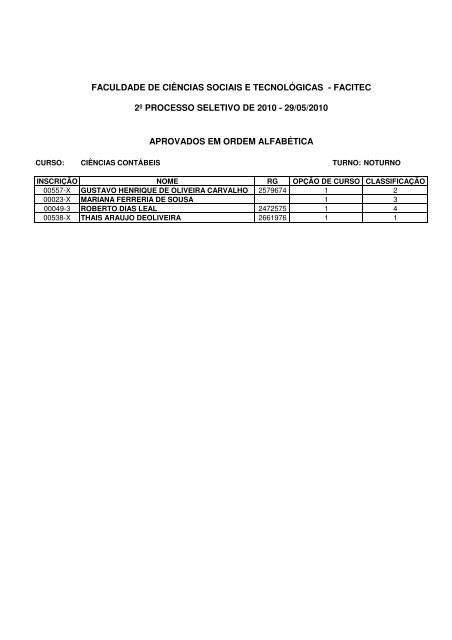 Confira o resultado - Facitec