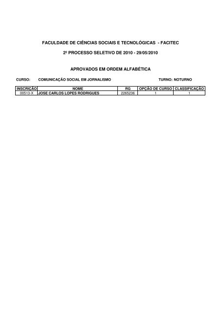 Confira o resultado - Facitec