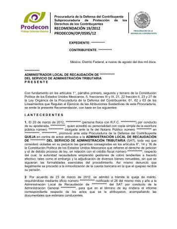 RecomendaciÃ³n 19/2012 - ProcuradurÃ­a de la Defensa del ...