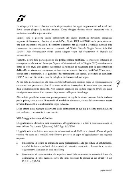 Disciplinare di gara (.pdf 1008 KB ) - Gare di Trenitalia