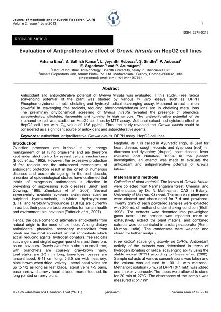 Evaluation of Antiproliferative effect of Grewia hirsuta on HepG2 cell ...