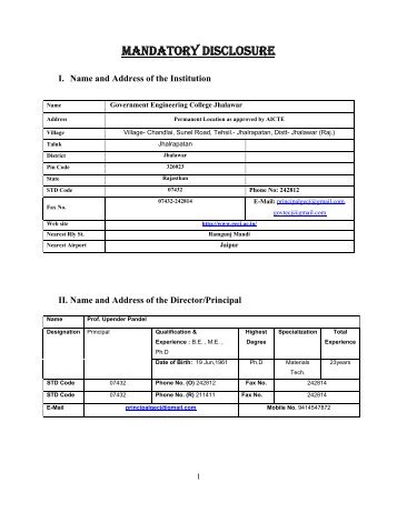 mandatory disclosure - Government Engineering College Jhalawar