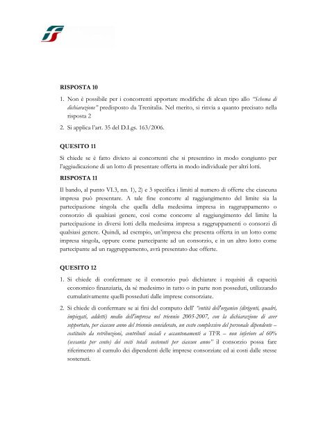 Quesiti e relative risposte riguardanti la gara ... - Gare di Trenitalia