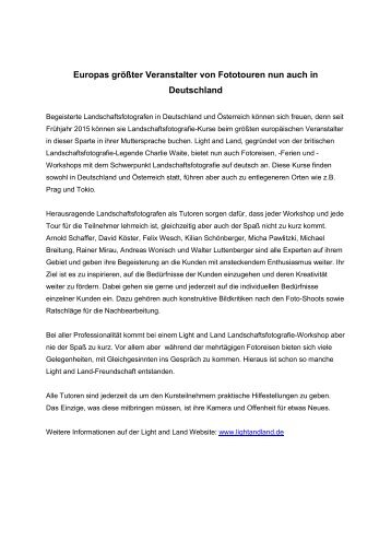 Europas größter Veranstalter von Fototouren nun auch in Deutschland