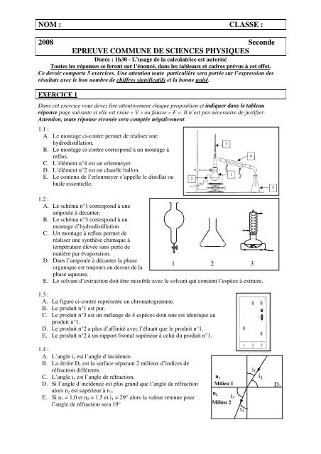 2008 Seconde EPREUVE COMMUNE DE SCIENCES ... - S. Tatulli