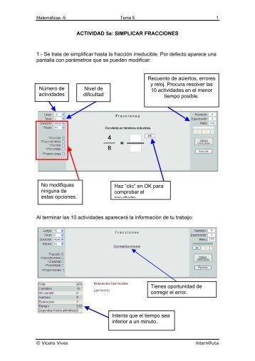 ACTIVIDAD 5a: SIMPLICAR FRACCIONES 1.- Se ... - Vicens Vives