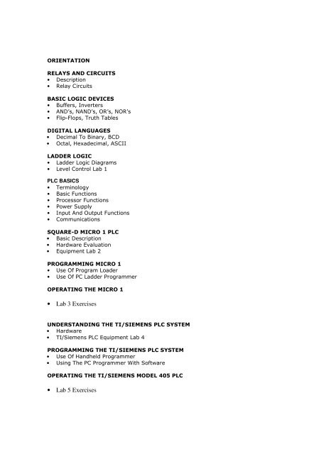 PROGRAMMABLE LOGIC CONTROLLERS (PLC's) - LAND BASED ...