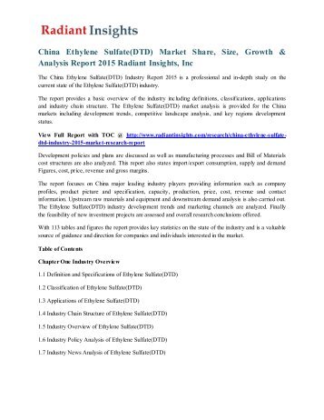 China Ethylene Sulfate(DTD) Market Share, Size, Growth & Analysis Report 2015 Radiant Insights, Inc 