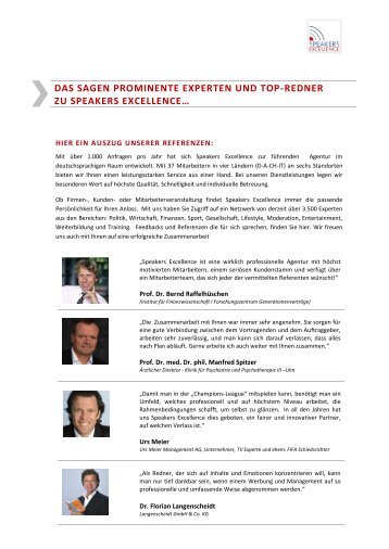 Top 100 Redner & Experten über die Speakers Excellence