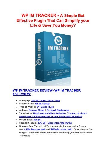 WP IM Tracker TRUST review and secret bonus pack value +$8600