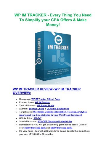 Special discount and $8000 bonuses of WP IM Tracker 