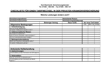 checkliste für einen tarifwechsel in der privaten krankenversicherung