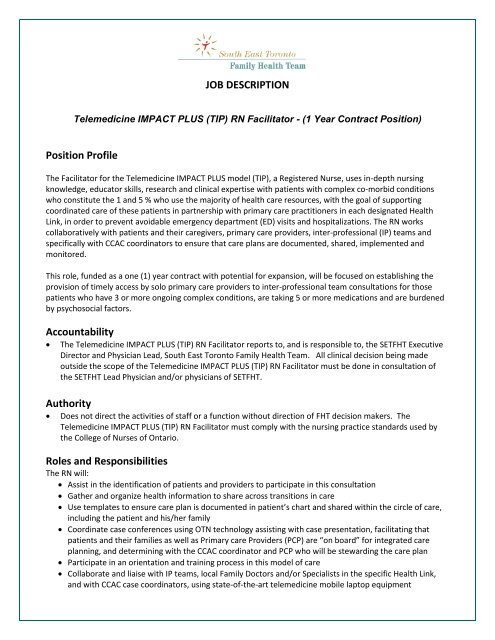 JOB DESCRIPTION Position Profile Accountability Authority Roles ...