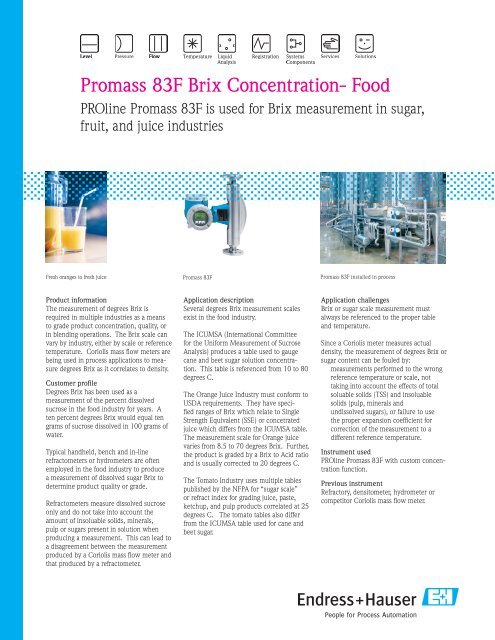 Promass 83f Brix Concentration Food Durable Controls