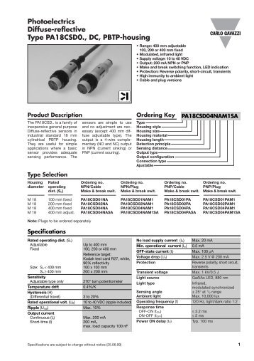 Photoelectrics Diffuse-reflective Type PA18CSD0., DC, PBTP-housing