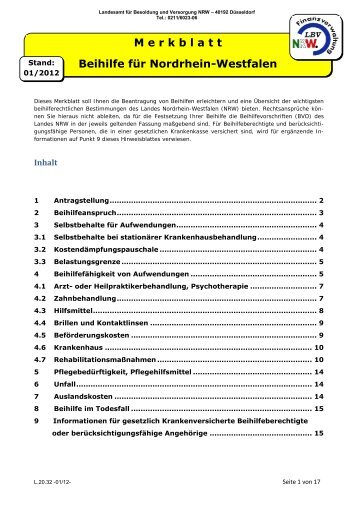 M e r k b l a t t Beihilfe für Nordrhein-Westfalen - LBV NRW