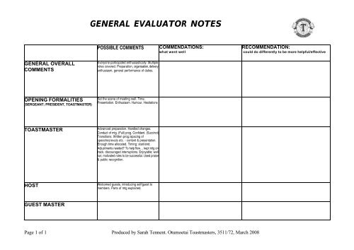 General Evaluator Checklist Pdf