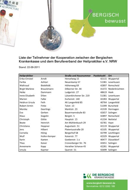 Liste der Teilnehmer der Kooperation zwischen der Bergischen ...
