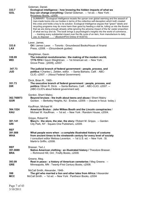 of 43 3/10/2011 TITLE or description of list Page(s) Added ... - Home